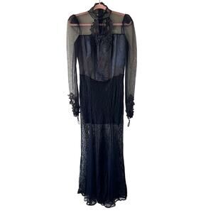 Goth Black Lace Formal Long Dress with Train Size S or M Formal Prom Edgy